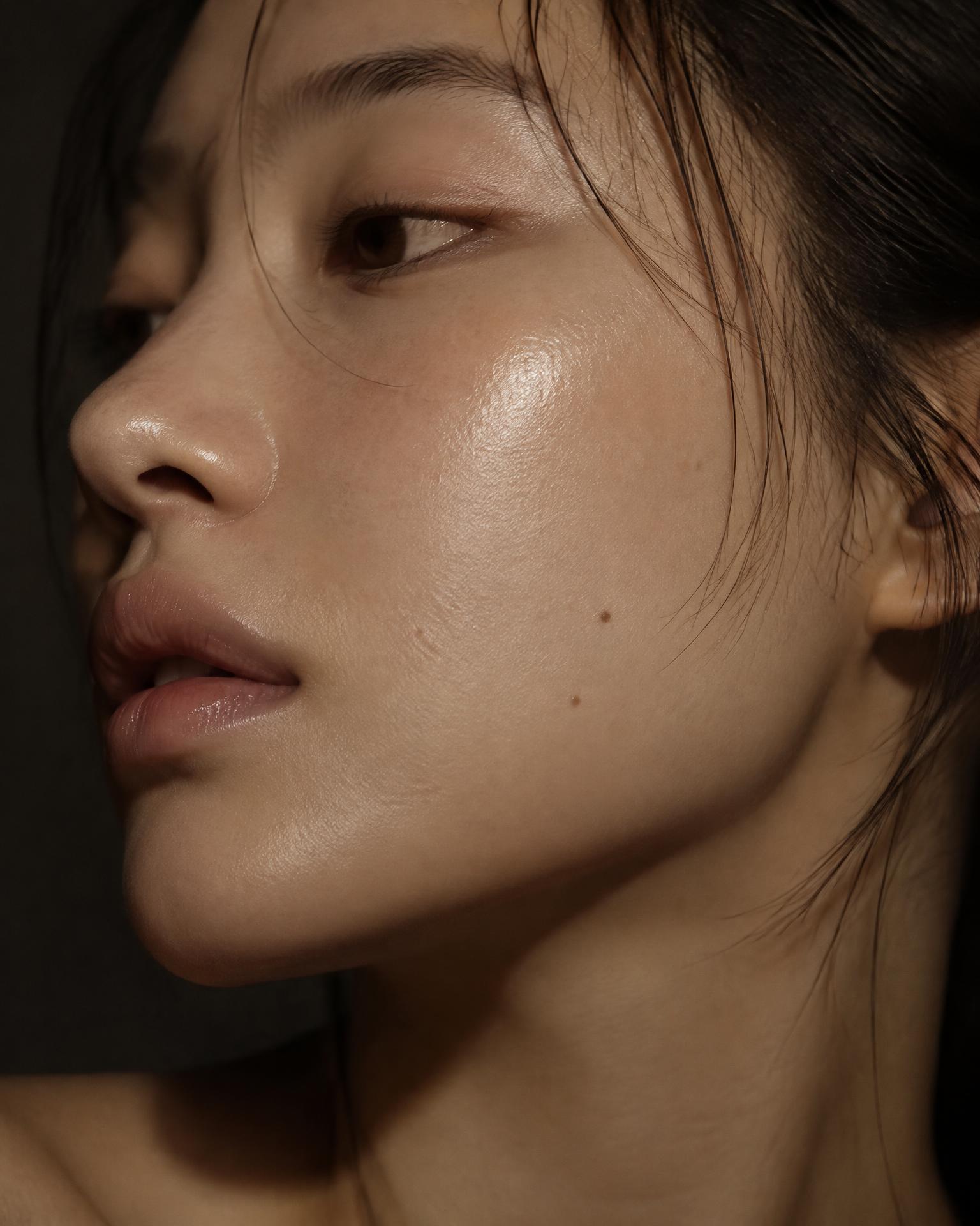 Close-up of luminous, hydrated skin
